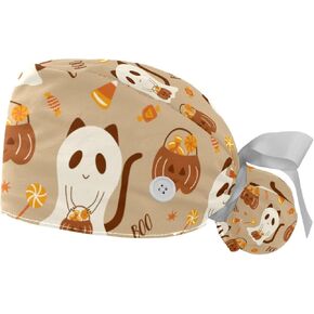 قطعتان من القبعة المنتفخة مع أزرار، وقبعة جراحة التنظيف، وقبعة جراحية مجردة على شكل جلد الفهد مع حقيبة ذيل حصان للممرضة in Kuwait