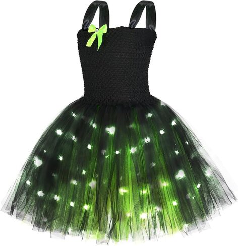 Tutu Dreams LED Witch Costume for Girls 3-10Y Kids with Hat Cape Socks Halloween Party Dress Up Outfit in Kuwait