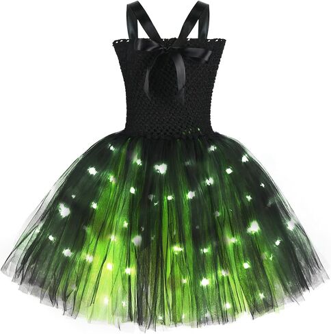 Tutu Dreams LED Witch Costume for Girls 3-10Y Kids with Hat Cape Socks Halloween Party Dress Up Outfit in Kuwait