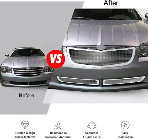 APS Compatible with Chrysler Crossfire 2004-2008 Main Upper Lower Bumper Stainless Steel Chrome Mesh Front Grill Grille Insert Combo S18-T80877R in Saudi Arabia