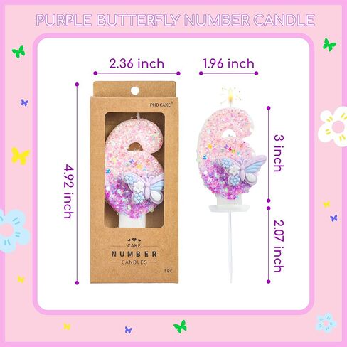 PHD CAKE Number 1 Purple Butterfly Birthday Candles, Butterfly Themed Number Candles, Cake Number Candles, Party Celebration in Saudi Arabia