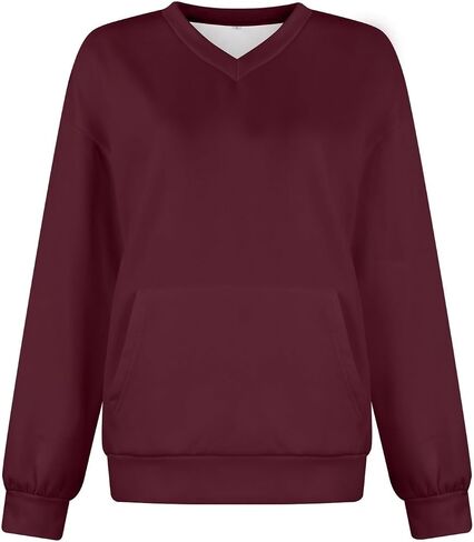 Women's V Neck Sweatshirt Fleece Oversized Fall Casual Long Sleeve Pullover Sweatshirts No Hood Comfy Soft Tops with Pockets in Saudi Arabia