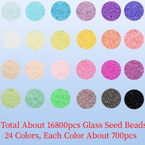 حجم 12/0 خرز بذور زجاجي 2 مم مجموعة متنوعة من خرز المهر الصغير مع صندوق منظم لصنع المجوهرات (48 مجموعة متنوعة متعددة الألوان، إجمالي حوالي 48000 قطعة) in Kuwait