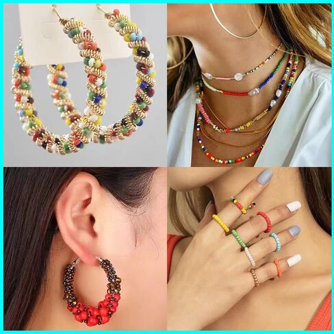 حجم 12/0 خرز بذور زجاجي 2 مم مجموعة متنوعة من خرز المهر الصغير مع صندوق منظم لصنع المجوهرات (48 مجموعة متنوعة متعددة الألوان، إجمالي حوالي 48000 قطعة) in Kuwait