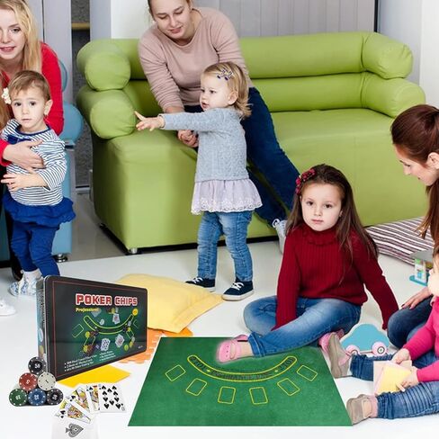 مجموعة شرائح البوكر LuiceABC 200 من أجل تكساس هولدم، مجموعة رقائق لعبة البوكر بلاك جاك مع مفرش طاولة لألعاب العائلة والأصدقاء وحفلات أعياد الميلاد in Kuwait