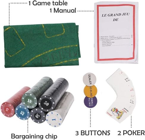 مجموعة شرائح البوكر LuiceABC 200 من أجل تكساس هولدم، مجموعة رقائق لعبة البوكر بلاك جاك مع مفرش طاولة لألعاب العائلة والأصدقاء وحفلات أعياد الميلاد in Kuwait