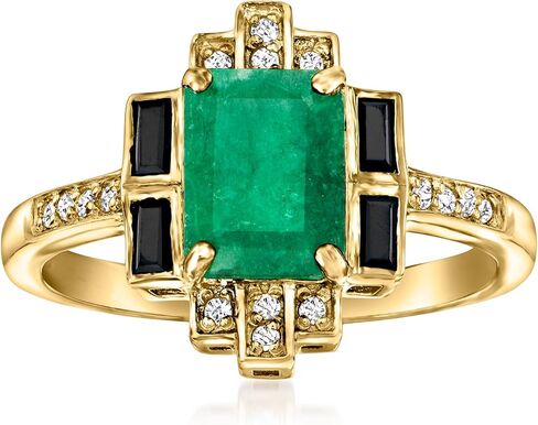 Ross-Simons 1.60 Carat Emerald and .20 ct. t.w. Black Spinel Ring With .10 ct. t.w. White Topaz in 18kt Gold Over Sterling in Saudi Arabia