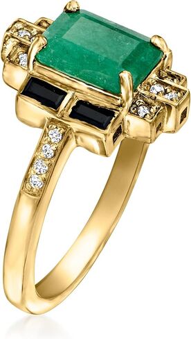 Ross-Simons 1.60 Carat Emerald and .20 ct. t.w. Black Spinel Ring With .10 ct. t.w. White Topaz in 18kt Gold Over Sterling in Saudi Arabia