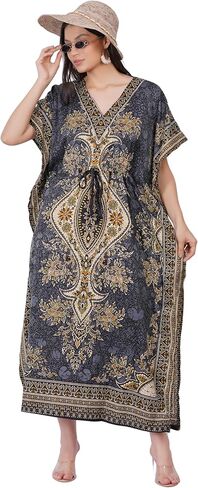 LAPSHA'S Women's Kaftan Dress Beach Cover Up Tribal Ethnic Print Plus Size Loose Kimono Maxi Dress in Kuwait
