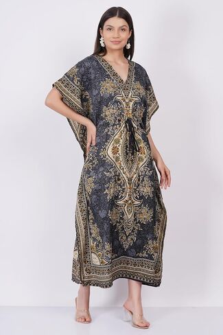 LAPSHA'S Women's Kaftan Dress Beach Cover Up Tribal Ethnic Print Plus Size Loose Kimono Maxi Dress in Kuwait