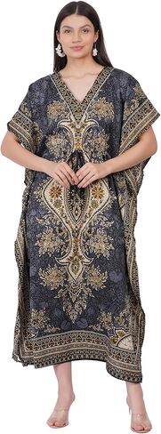 LAPSHA'S Women's Kaftan Dress Beach Cover Up Tribal Ethnic Print Plus Size Loose Kimono Maxi Dress in Kuwait