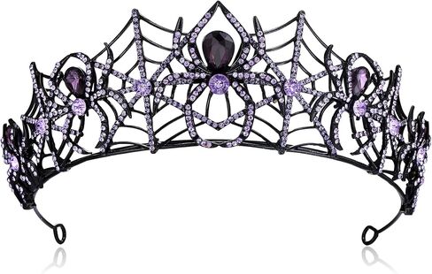 EVER FAITH Halloween Spider Web Tiara Crown للنساء، أرجواني حجر الراين القوطية الحيوان غطاء الرأس الملكة عقال إكسسوارات الشعر اللباس المجوهرات لحفلة موسيقية حفلة موسيقية تأثيري in Saudi Arabia