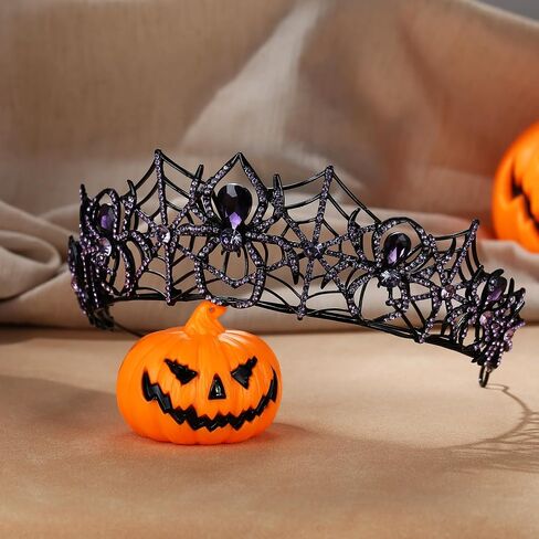 EVER FAITH Halloween Spider Web Tiara Crown للنساء، أرجواني حجر الراين القوطية الحيوان غطاء الرأس الملكة عقال إكسسوارات الشعر اللباس المجوهرات لحفلة موسيقية حفلة موسيقية تأثيري in Saudi Arabia