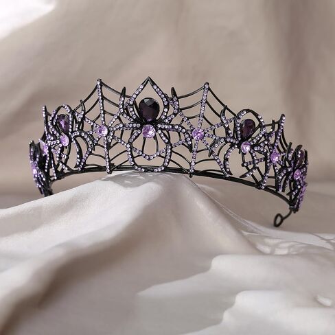 EVER FAITH Halloween Spider Web Tiara Crown للنساء، أرجواني حجر الراين القوطية الحيوان غطاء الرأس الملكة عقال إكسسوارات الشعر اللباس المجوهرات لحفلة موسيقية حفلة موسيقية تأثيري in Saudi Arabia