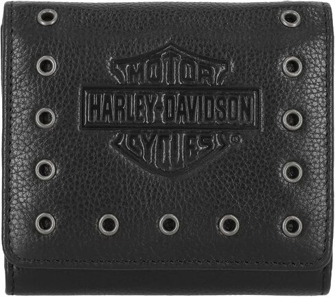 Harley-Davidson Women's Eyelet Bar & Shield Logo Leather Indexer Wallet, Black in Saudi Arabia