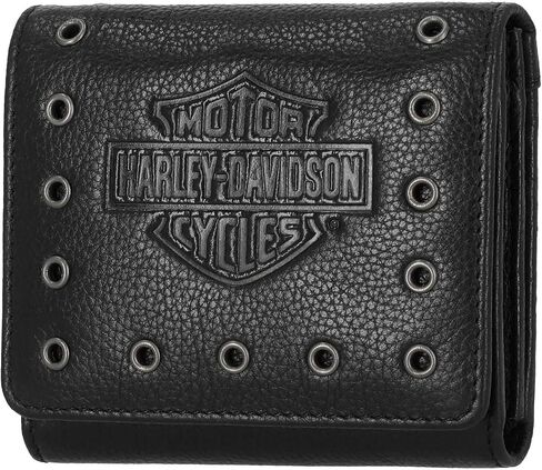Harley-Davidson Women's Eyelet Bar & Shield Logo Leather Indexer Wallet, Black in Saudi Arabia