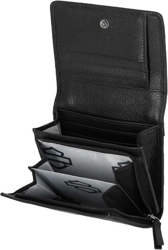 Harley-Davidson Women's Eyelet Bar & Shield Logo Leather Indexer Wallet, Black in Saudi Arabia