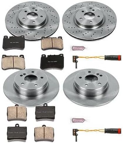 Power Stop KOE6714 Autospecialty Front and Rear Replacement Brake Kit-OE Brake Rotors & Ceramic Brake Pads and 1 Front & 1 Rear Sensor Wires For C230, C, CLK350, SLK350 [Model Specific] in Saudi Arabia