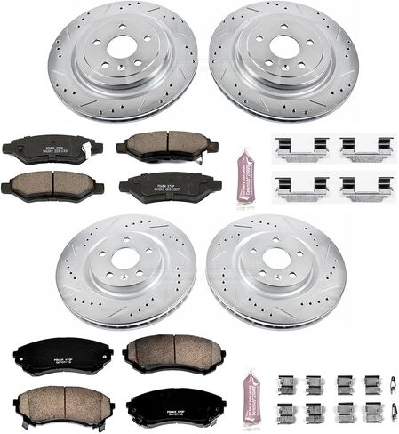 Power Stop K4135 Front and Rear Z23 Carbon Fiber Brake Pads with Drilled & Slotted Brake Rotors Kit For Cadillac CTS 2008-2014 [Model Specific] in Saudi Arabia