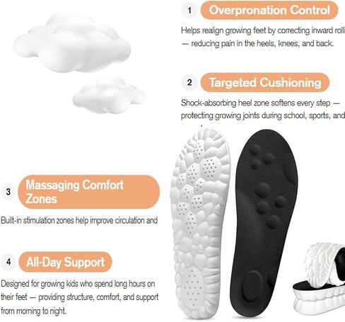 InsoleX، زوجان من نعال Footstr للأطفال الشباب، دعم القوس وامتصاص الصدمات، نعل إسفنجي ناعم مسامي 4D مرن للرجال والنساء (زوجان، برتقالي، 5Y-6Y) in Saudi Arabia