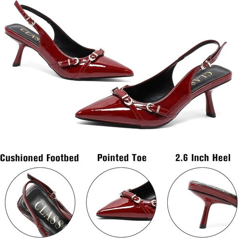 كعب هريرة للنساء حزام أشار تو مضخات Slingback الكعوب ماري جين فستان الزفاف أحذية الحفلات مضخات للعمل حفلة المواعدة in Kuwait