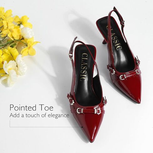 كعب هريرة للنساء حزام أشار تو مضخات Slingback الكعوب ماري جين فستان الزفاف أحذية الحفلات مضخات للعمل حفلة المواعدة in Kuwait
