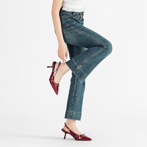 كعب هريرة للنساء حزام أشار تو مضخات Slingback الكعوب ماري جين فستان الزفاف أحذية الحفلات مضخات للعمل حفلة المواعدة in Kuwait