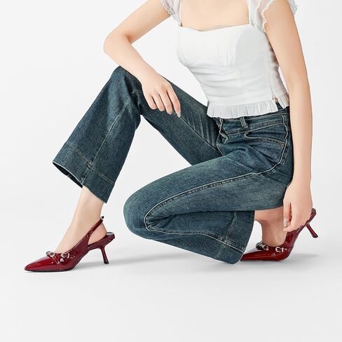 كعب هريرة للنساء حزام أشار تو مضخات Slingback الكعوب ماري جين فستان الزفاف أحذية الحفلات مضخات للعمل حفلة المواعدة in Kuwait