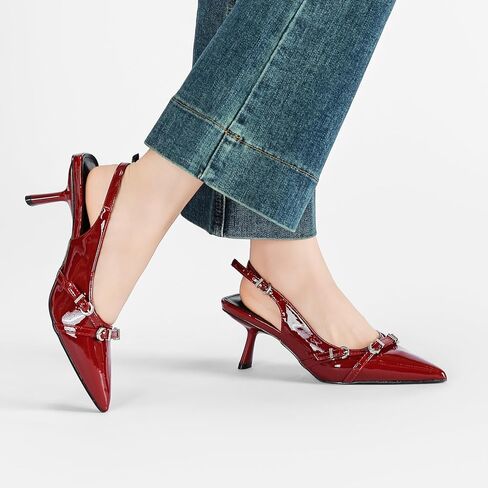 كعب هريرة للنساء حزام أشار تو مضخات Slingback الكعوب ماري جين فستان الزفاف أحذية الحفلات مضخات للعمل حفلة المواعدة in Kuwait