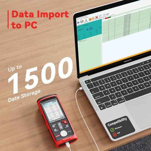 Wintact Digital Ultrasonic Thickness Gauge, UT Meter, Range 0.039 to 11.81 in with Probe for Measuring Metal and Nonmetal Materials, Steel, Silver, Plastic, Glass, PVC, Pipes in Saudi Arabia