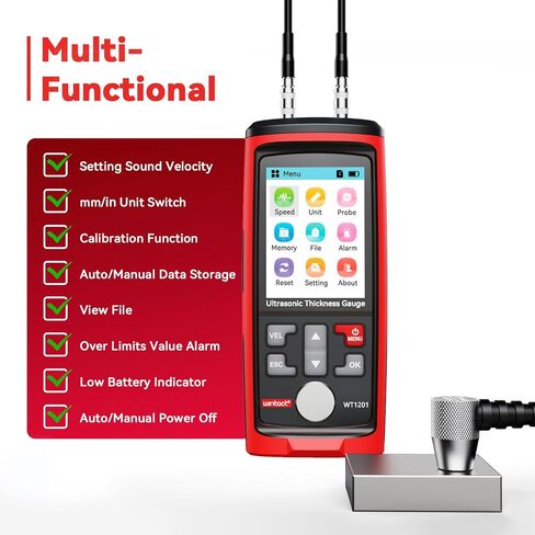 Wintact Digital Ultrasonic Thickness Gauge, UT Meter, Range 0.039 to 11.81 in with Probe for Measuring Metal and Nonmetal Materials, Steel, Silver, Plastic, Glass, PVC, Pipes in Saudi Arabia