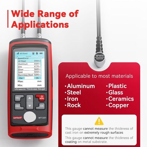 Wintact Digital Ultrasonic Thickness Gauge, UT Meter, Range 0.039 to 11.81 in with Probe for Measuring Metal and Nonmetal Materials, Steel, Silver, Plastic, Glass, PVC, Pipes in Saudi Arabia