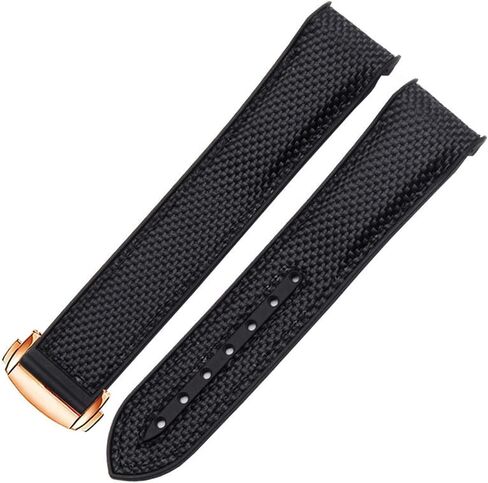 20mm 22mm Watch Bracelet For Omega 300 SEAMASTER 600 PLANET OCEAN Folding Buckle Silicone Nylon Strap Watch Accessories Watch Band (Black Red rosegold,20mm) in Saudi Arabia