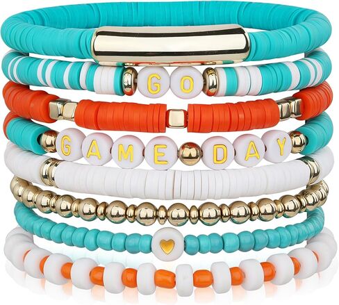 Game Day Football Bracelets for Women Men Silver Blue Gray Purple Orange Stackable Sports Jewelry in Saudi Arabia