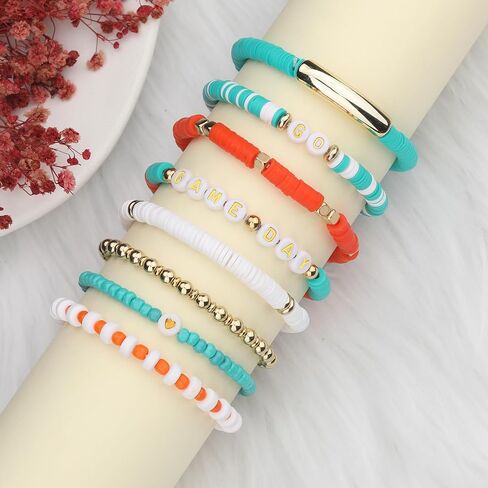 Game Day Football Bracelets for Women Men Silver Blue Gray Purple Orange Stackable Sports Jewelry in Saudi Arabia