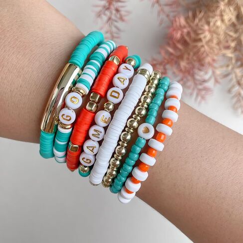 Game Day Football Bracelets for Women Men Silver Blue Gray Purple Orange Stackable Sports Jewelry in Saudi Arabia