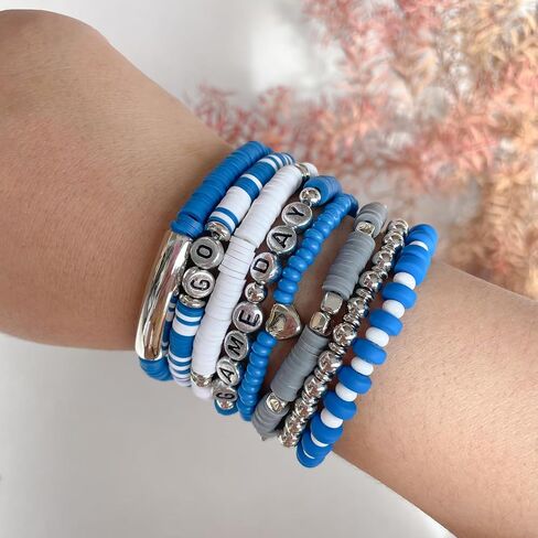 Game Day Football Bracelets for Women Men Silver Blue Gray Purple Orange Stackable Sports Jewelry in Saudi Arabia