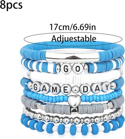 Game Day Football Bracelets for Women Men Silver Blue Gray Purple Orange Stackable Sports Jewelry in Saudi Arabia