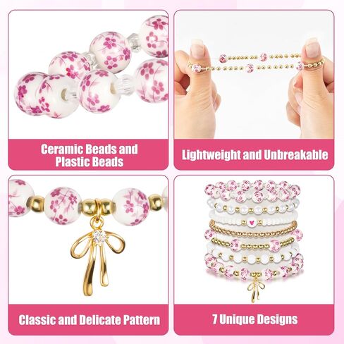 Y1tvei Vintage Ceramic Bead Bracelets - 7Pcs Coquette Wrist Bracelet Stretchable Chain Gift Supplies for Women in Saudi Arabia