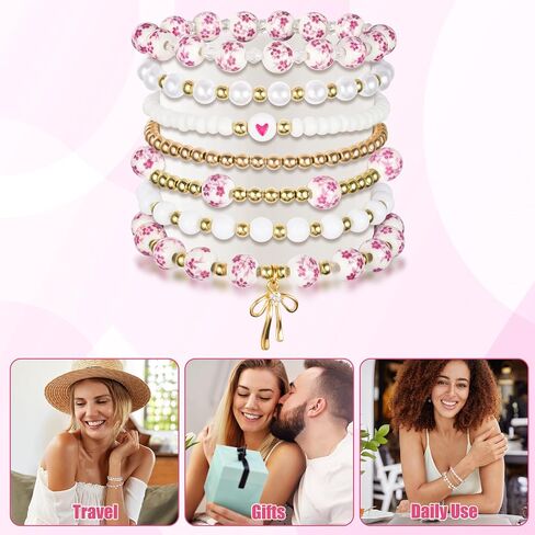 Y1tvei Vintage Ceramic Bead Bracelets - 7Pcs Coquette Wrist Bracelet Stretchable Chain Gift Supplies for Women in Saudi Arabia
