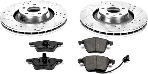 Power Stop K5277 Front Z23 وسادات فرامل من ألياف الكربون مع مجموعة دوارات فرامل محفورة ومشقوقة لأودي A6 2006، أودي A6 كواترو 2005-2011 [نموذج محدد] in Saudi Arabia
