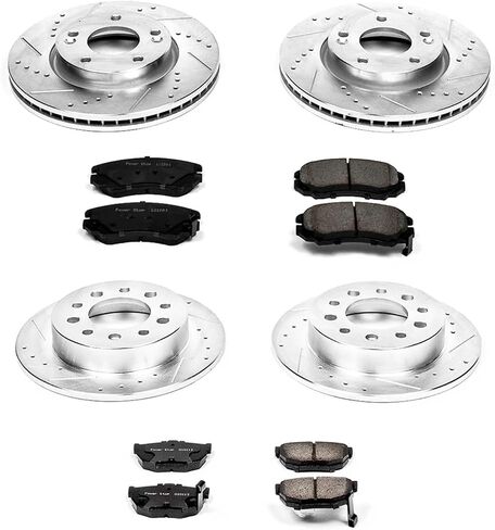 Power Stop K166 Front and Rear Z23 Carbon Fiber Brake Pads with Drilled & Slotted Brake Rotors Kit For Hyundai Tiburon 2003-2008 [Model Specific] in Saudi Arabia