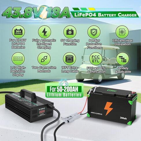 36V Lithium Battery Charger for 38.4V LiFePO4 Battery Charger,43.8V 18A Fully Automatic Smart Charging with 16FT Cable,50A Anderson Connector,8 Safety Protection for Golf carts, forklifts, RV etc. in Saudi Arabia