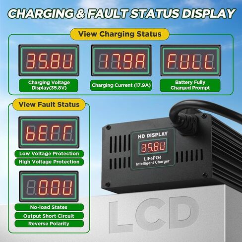 36V Lithium Battery Charger for 38.4V LiFePO4 Battery Charger,43.8V 18A Fully Automatic Smart Charging with 16FT Cable,50A Anderson Connector,8 Safety Protection for Golf carts, forklifts, RV etc. in Saudi Arabia
