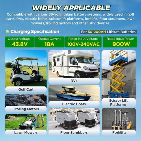 36V Lithium Battery Charger for 38.4V LiFePO4 Battery Charger,43.8V 18A Fully Automatic Smart Charging with 16FT Cable,50A Anderson Connector,8 Safety Protection for Golf carts, forklifts, RV etc. in Saudi Arabia