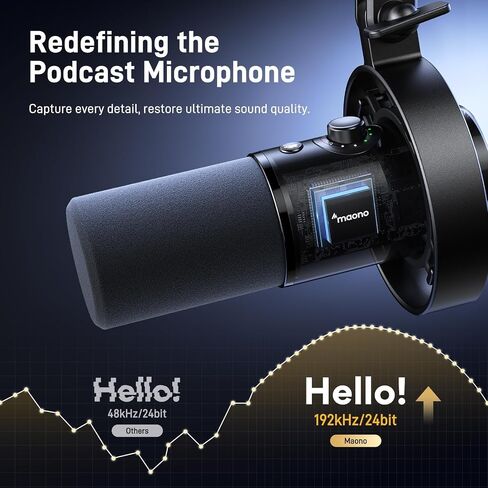 MAONO Dynamic Microphone-XLR USB Podcast Recording Mic: for Vocal Recording, Content Creation, Home Studio, Voiceover, with 192kHz/24bit, Noise Reduction, Mic Gain, Monitoring, Mute (PD300X) in Saudi Arabia