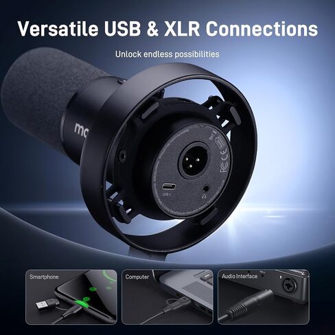 MAONO Dynamic Microphone-XLR USB Podcast Recording Mic: for Vocal Recording, Content Creation, Home Studio, Voiceover, with 192kHz/24bit, Noise Reduction, Mic Gain, Monitoring, Mute (PD300X) in Saudi Arabia