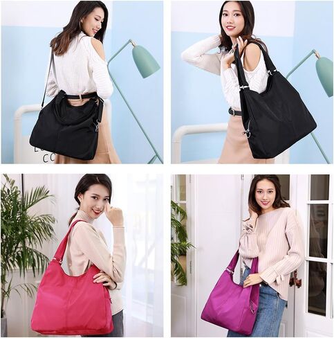 Mynos Hobo Bag Big Shoulder Bag For Women Tote Bag Purse Multi-function Nylon Handbag Travel Organzier (Black) in Saudi Arabia