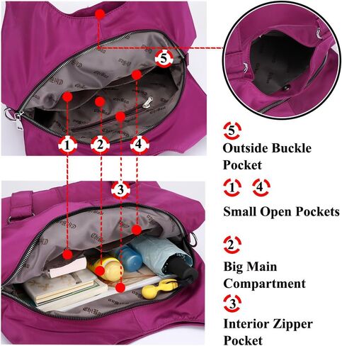 Mynos Hobo Bag Big Shoulder Bag For Women Tote Bag Purse Multi-function Nylon Handbag Travel Organzier (Black) in Saudi Arabia