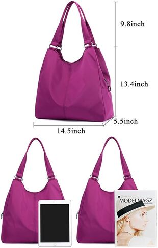 Mynos Hobo Bag Big Shoulder Bag For Women Tote Bag Purse Multi-function Nylon Handbag Travel Organzier (Black) in Saudi Arabia